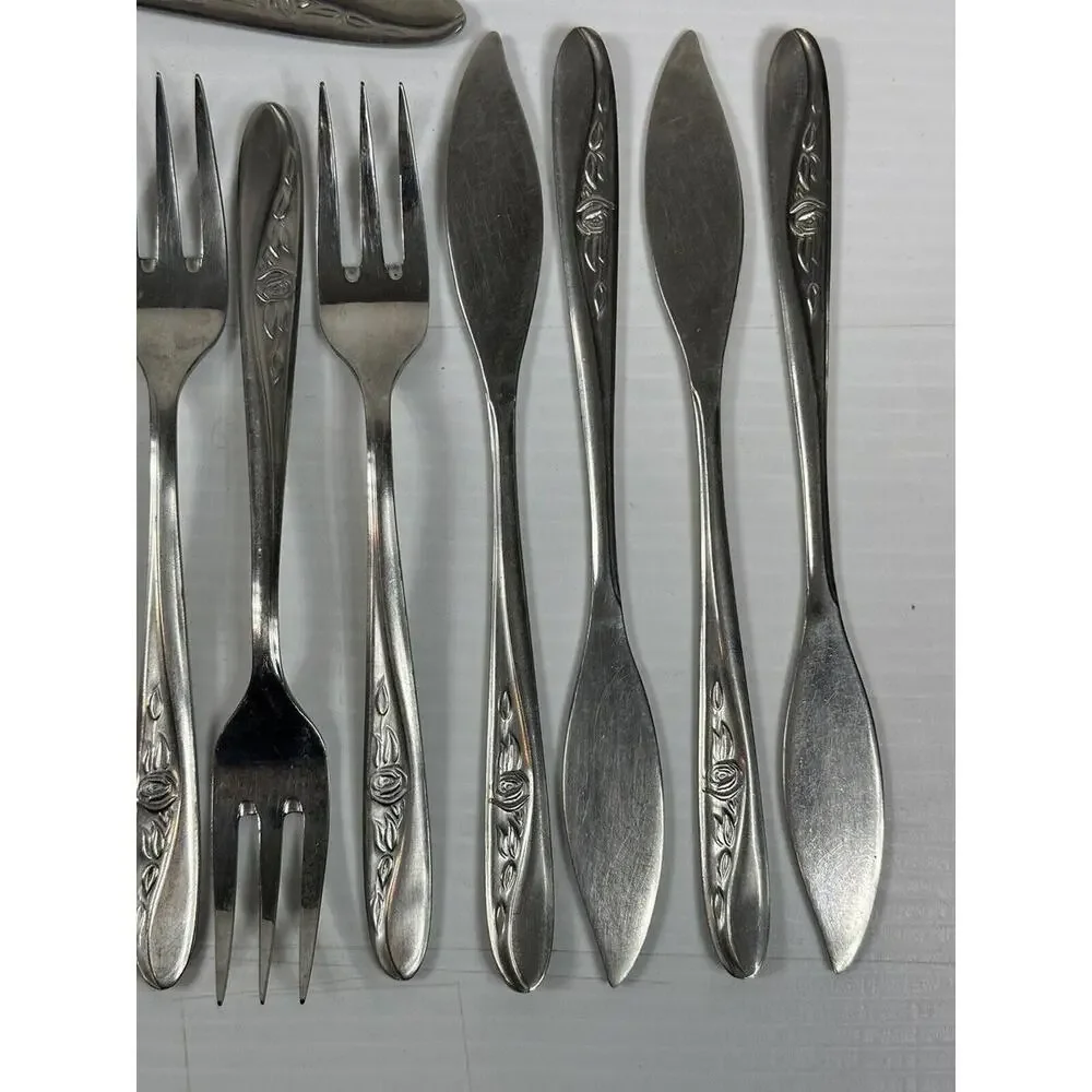 16pc Vintage SIPELIA DE-LUXE Cutlery Stainless Steel‎ Sheffield England Rose MCM